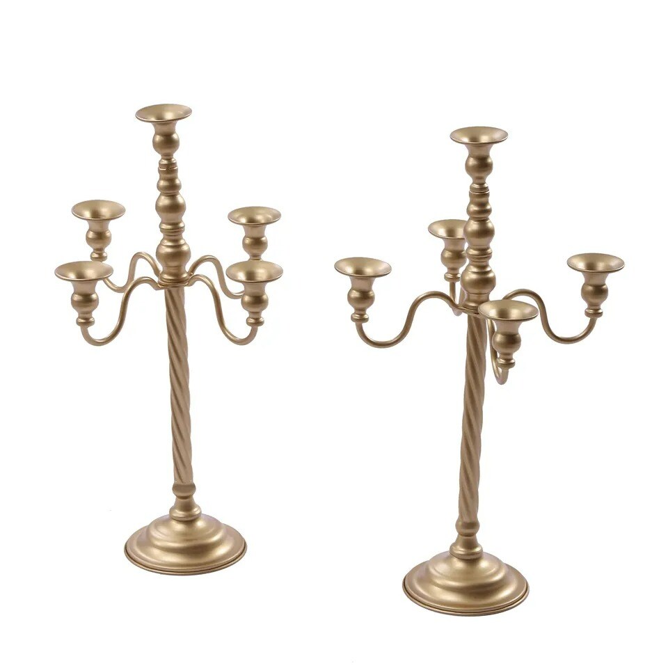 2Pcs Metal Candelabra Candle Holder Floral Stand Wedding Party Table Centerpiece