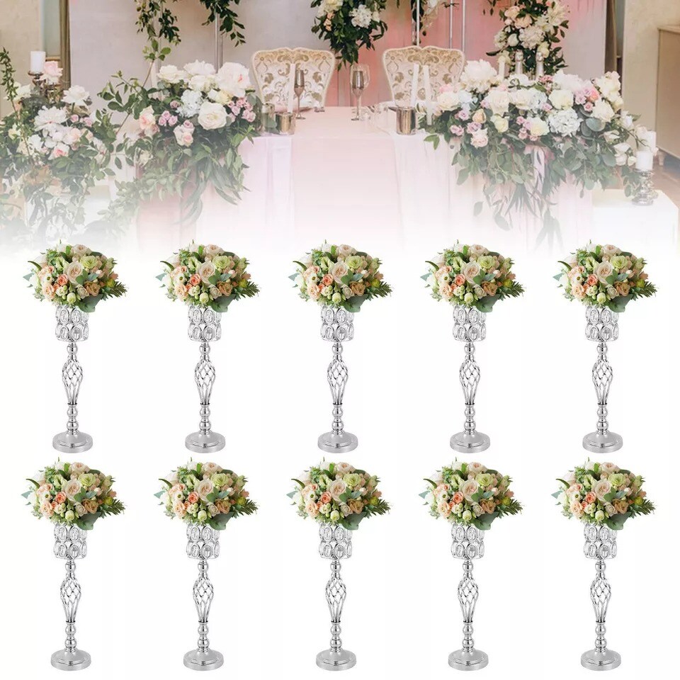 10Pcs Metal Wedding Table Centerpieces Crystal Flower Vase Stand Party Decor