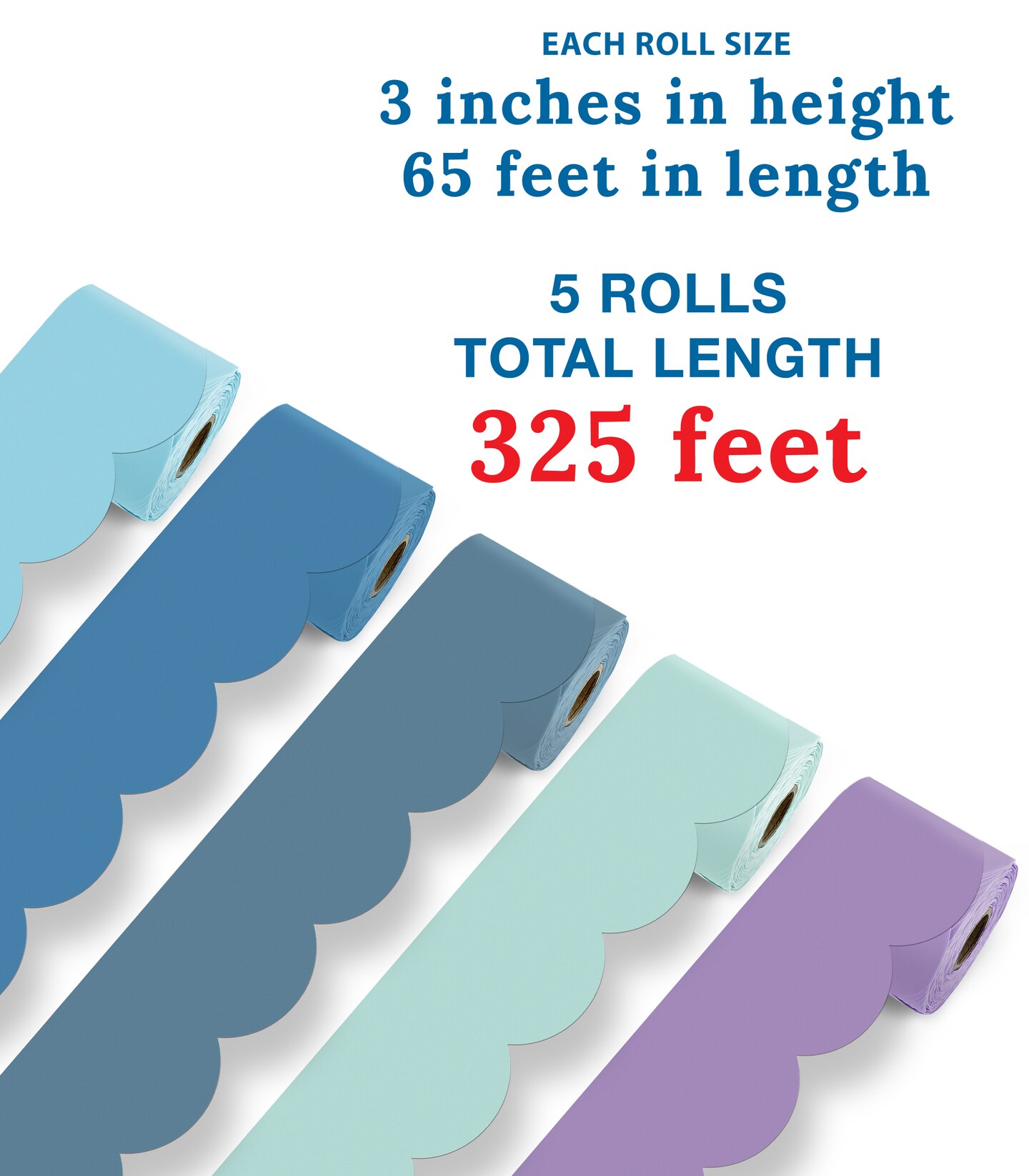 Carson Dellosa 325Ft Summer Sunset Boho Bulletin Board Borders, 5 Pack Scalloped Lilac, Green, Blue Bulletin Board Border for Summer Bulletin Board Decorations, Boho Décor, and Classroom Décor