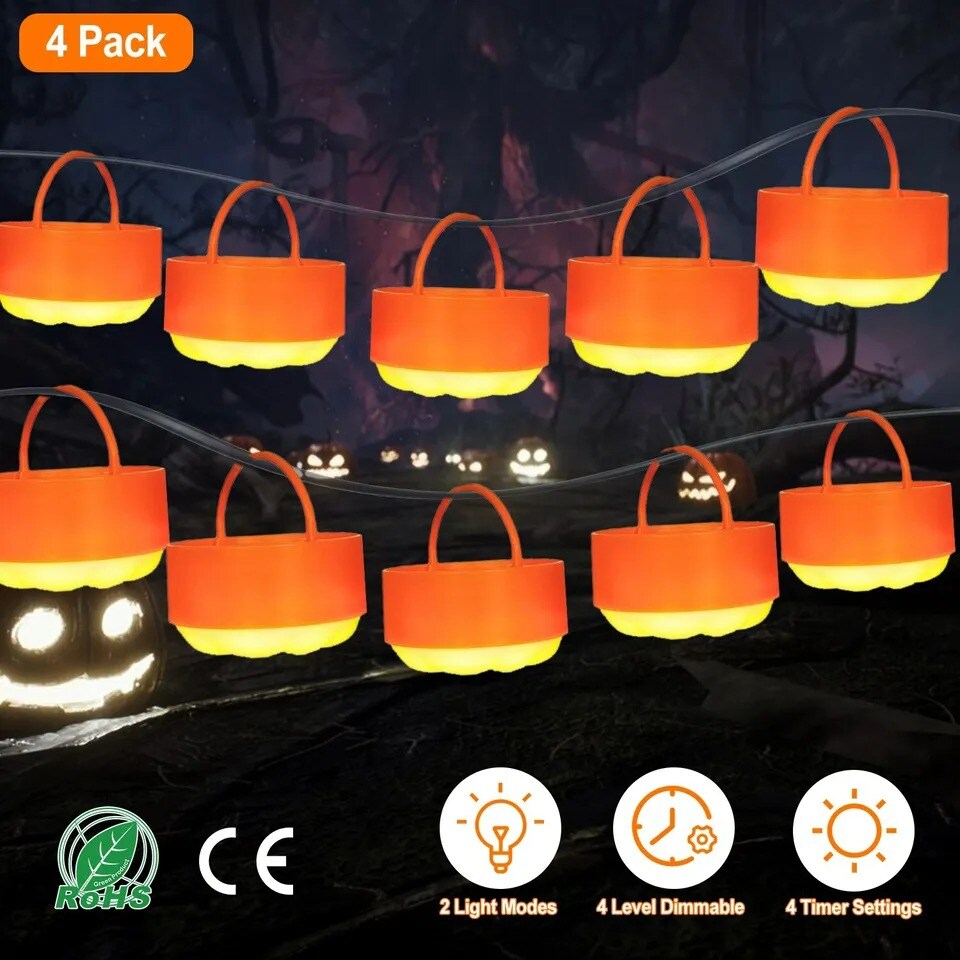 4 Pack Halloween Pumpkin Lights Battery LED Candles Remote Control Party Decor