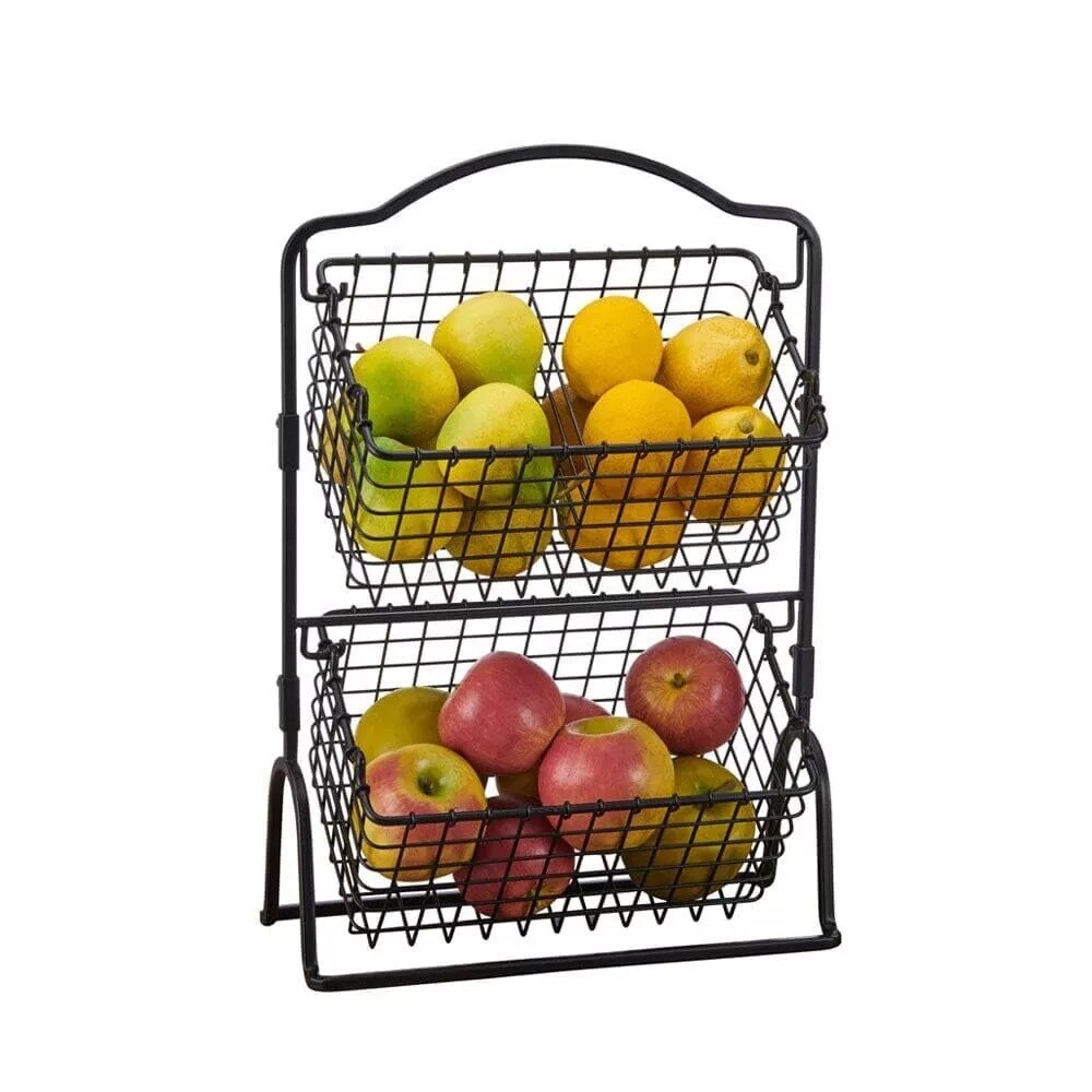 Gourmet Basics by Mikasa Grid Fruit Storage Basket, 2 Tier, Black