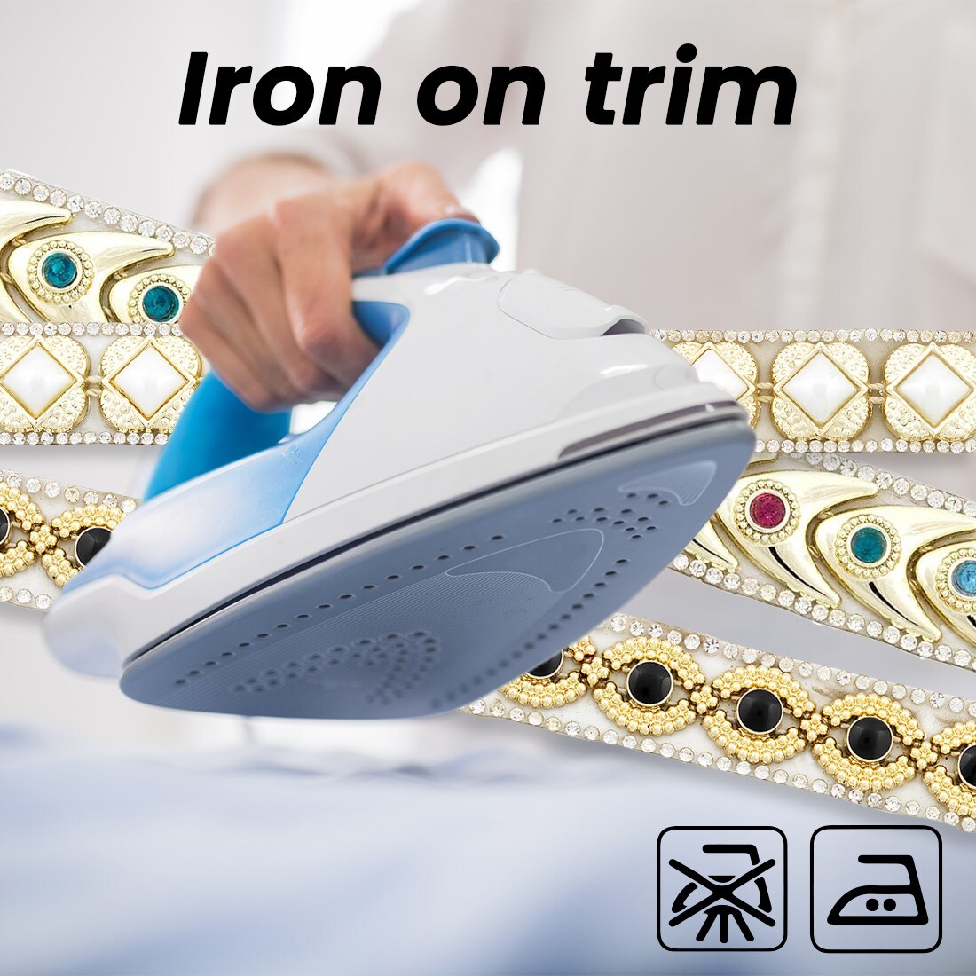 Tania 5/8&#x22;  Rhinestone Beaded Iron-On Trim