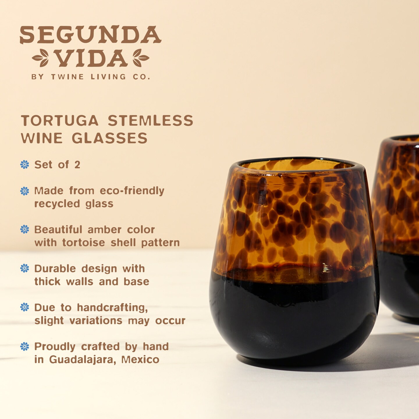 Tortuga Recycled Stemless Wine Glass Set 