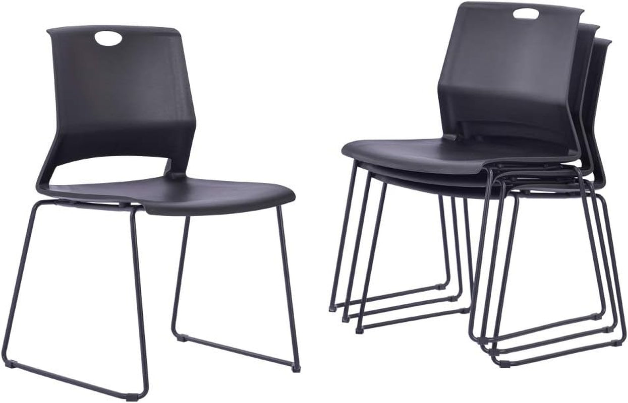 Stacking Chairs Stackable Waiting Room Chairs Conference Room Chairs-Black (Set of 4)