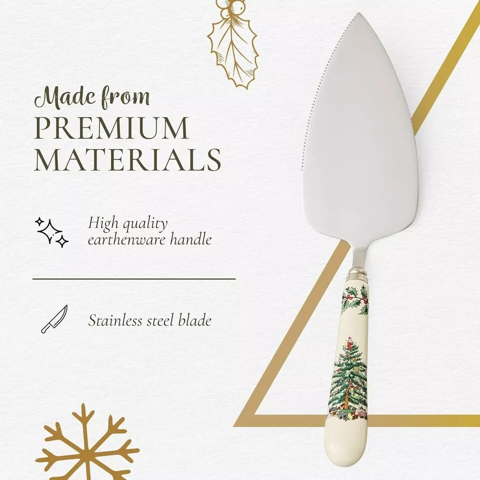 Spode Christmas Tree 10.5&#x22; Cake Knife/Server, Fine Porcelain &#x26; Stainless Steel