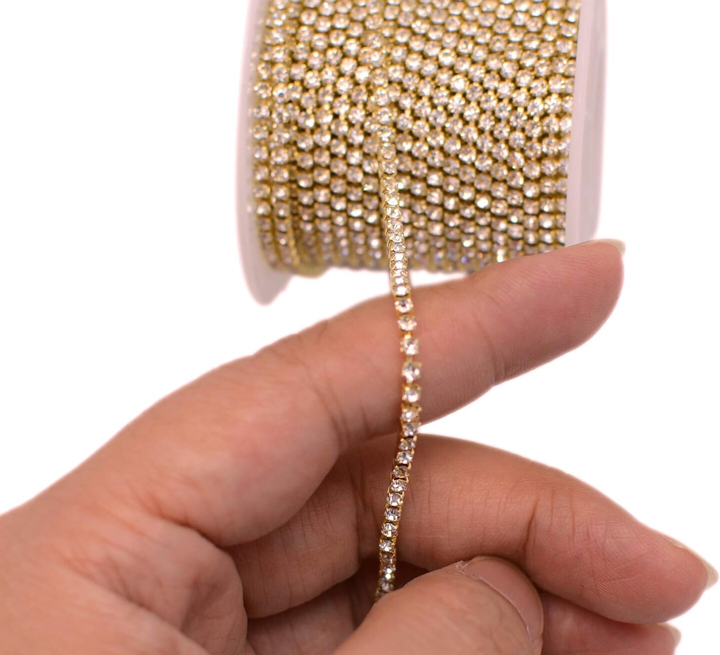 11 Yards 2mm Gold Crystal Rhinestone Close Chain Single Row Trimming Claw Chain Jewelry Crafts DIY (Gold)