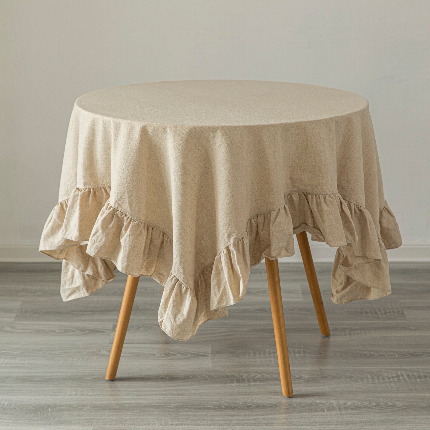 Deerlux 100 Percent Pure Linen Tablecloth Ruffle Trim Multiple Sizes Colors