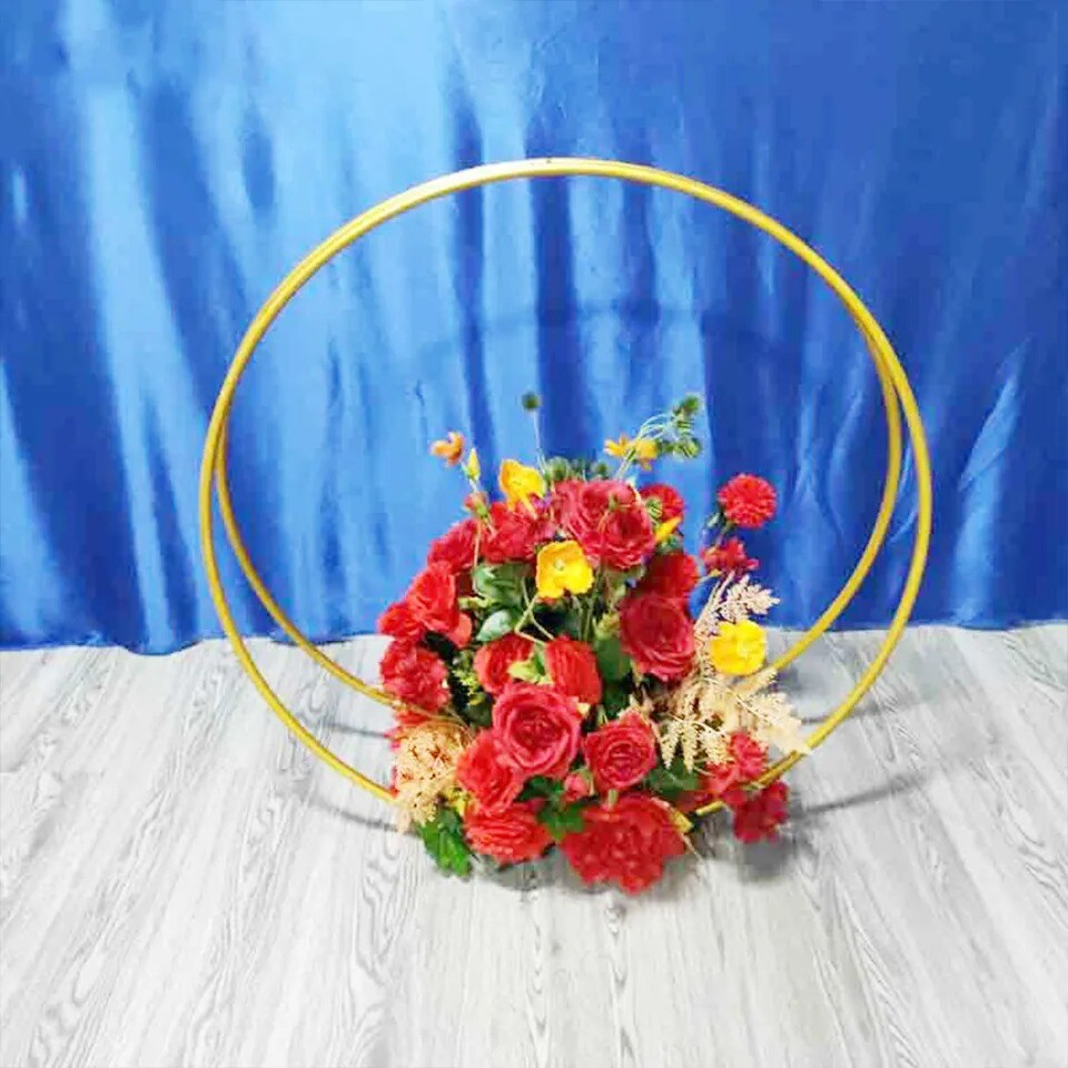 Wedding Cake Stand Golden Double Hoop Flower Rack Floral Hoop Arch Decor 80cm