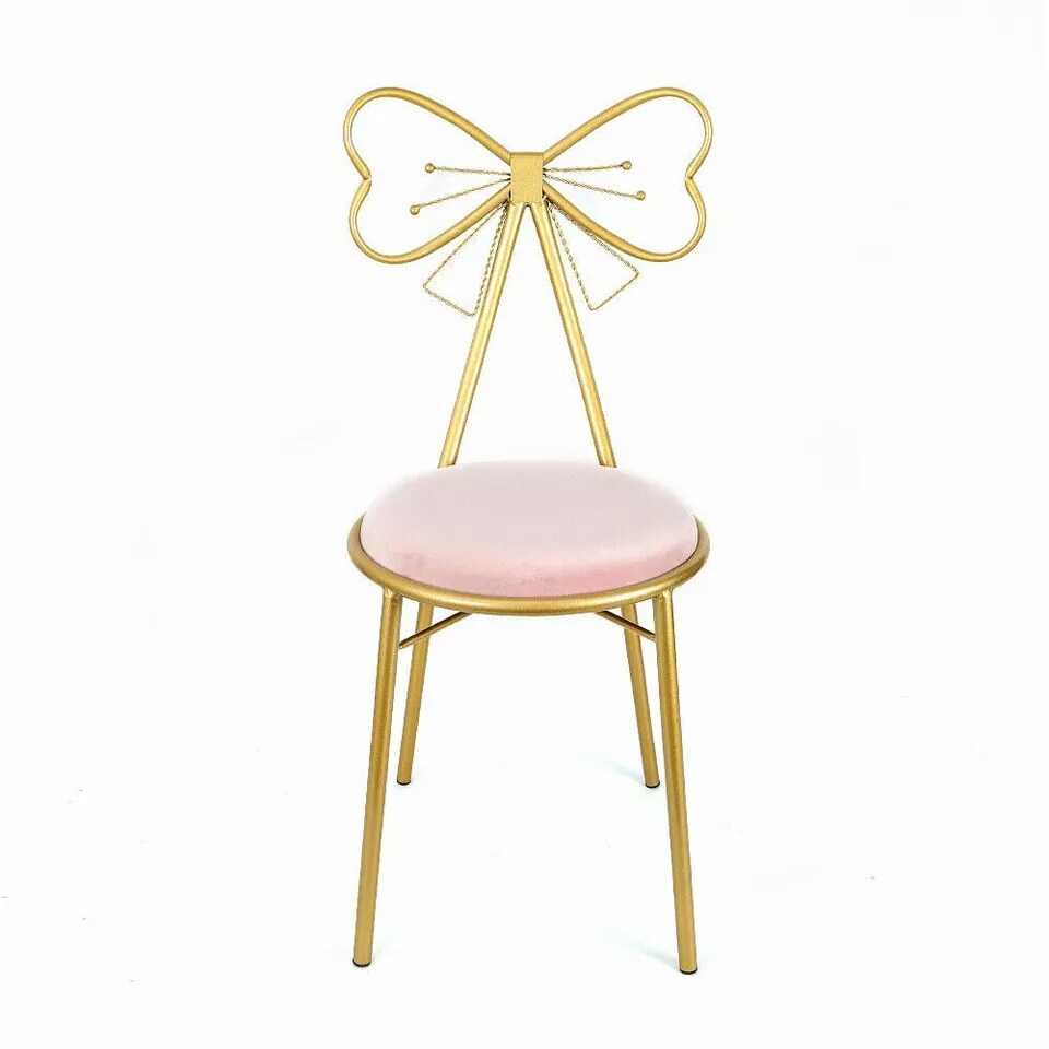 Butterfly Bow-Knot Vanity Chair Pink Velvet Gold Barstool Chair Makeup Leisure