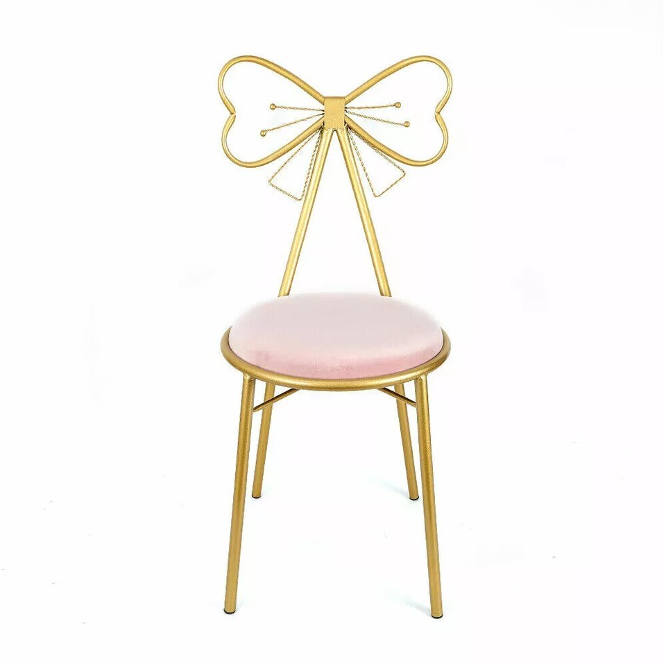Butterfly Bow-Knot Vanity Chair Pink Velvet Gold Barstool Chair Makeup Leisure