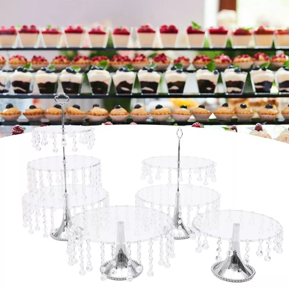 Cupcake Plates Holder Crystal Metal Wedding Party Dessert Stand Round 4 PCS