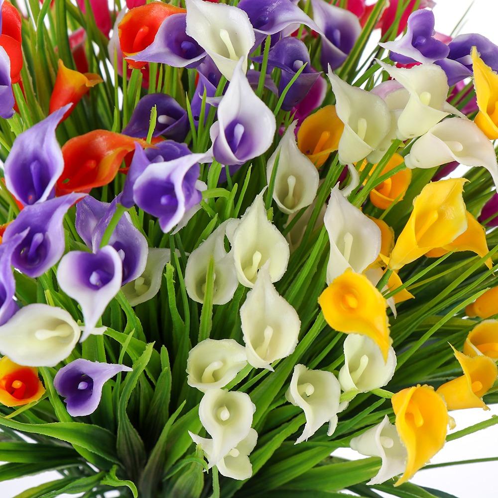 20 Bundles Artificial Flowers for Outdoor Fake Calla Lily Flowers Faux Plastic Plants UV Resistant Summer Flowers for Garden Porch Patio Office Window Box Table Home Decorations