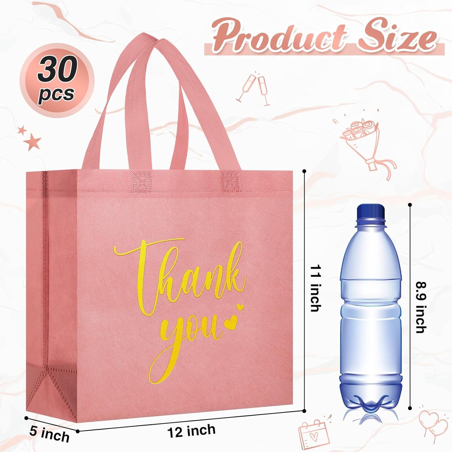 30-Pieces Reusable Thank You Gift Bags with Handles