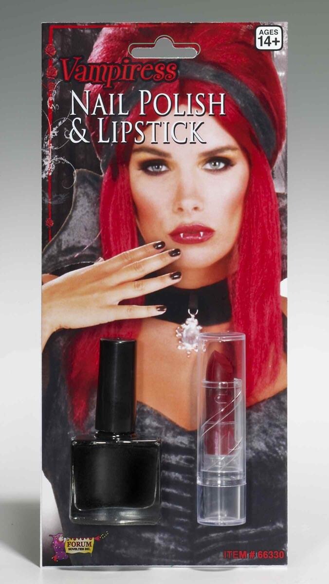Vampiress Black Nail Polish &#x26; Lipstick Costume Makeup set