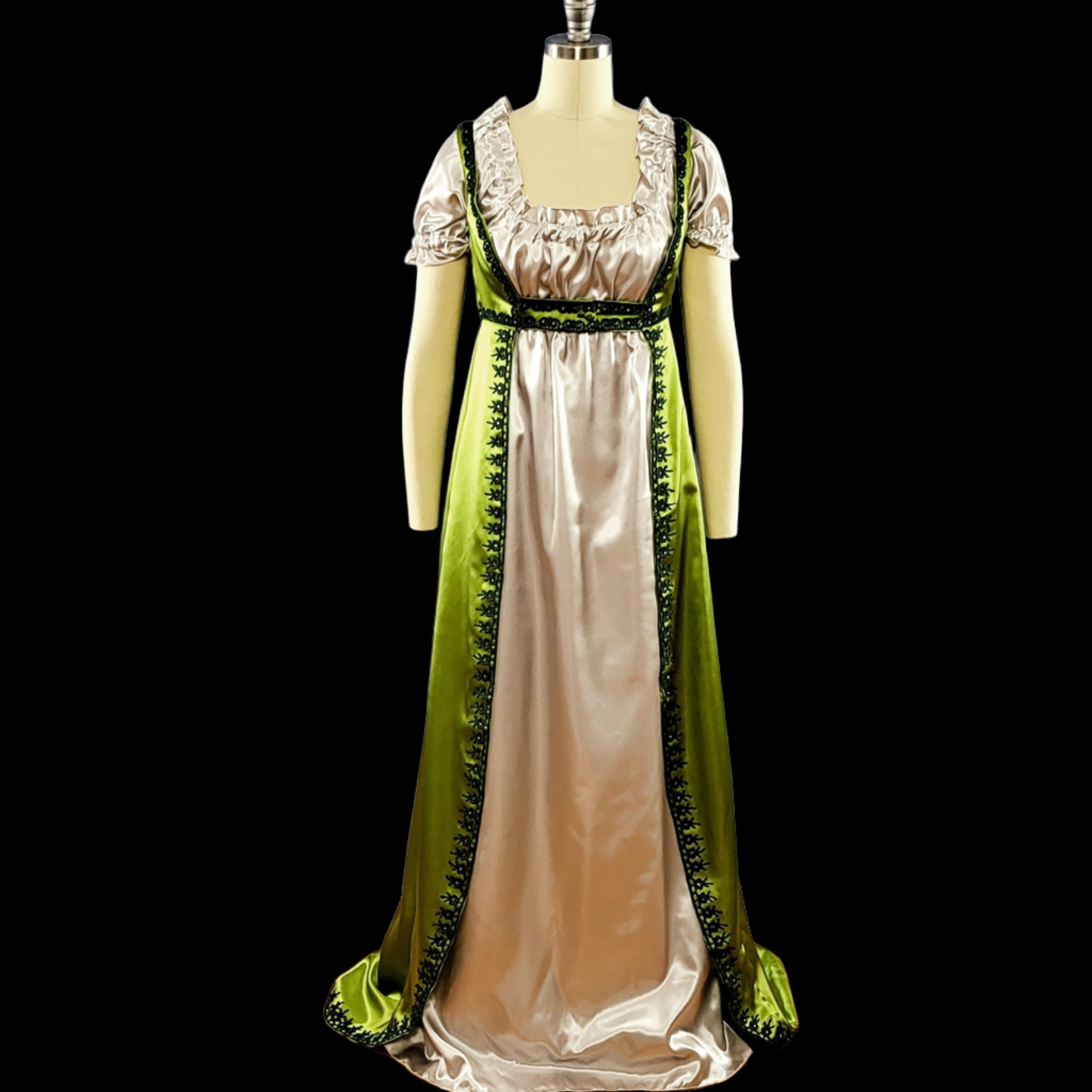 emerald green satin dress short Vintage 1960s Regency-Style Empire Waist Bouclé Wool Column Dress
