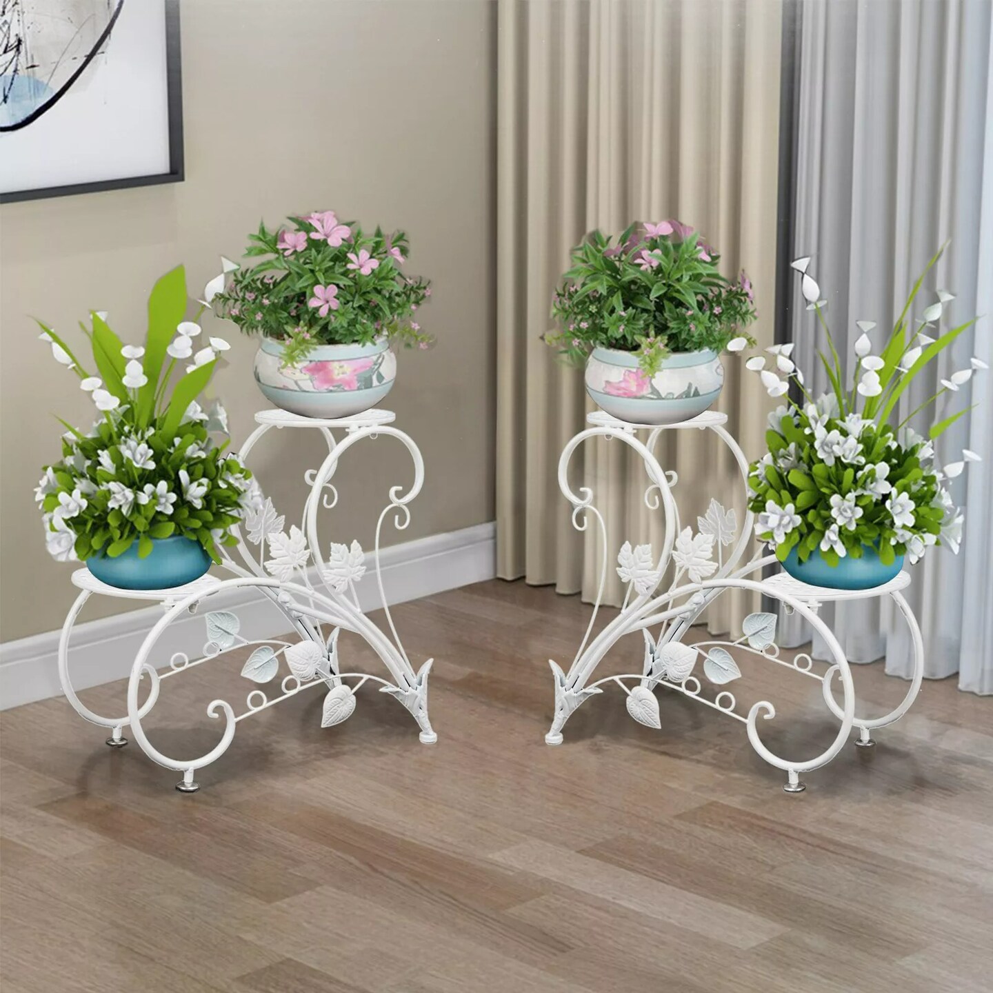 Set Of 2 DIY Matching Plant Stand Entryway Garden Wedding Flower Shelf Rack Deco
