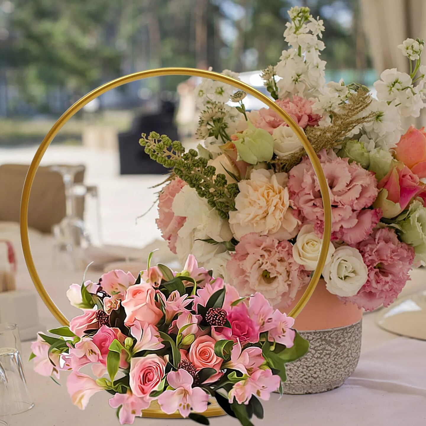19.6&#x22; Metal Round Floral Hoop Table Standing Wreath Centerpiece Ring Party Decor