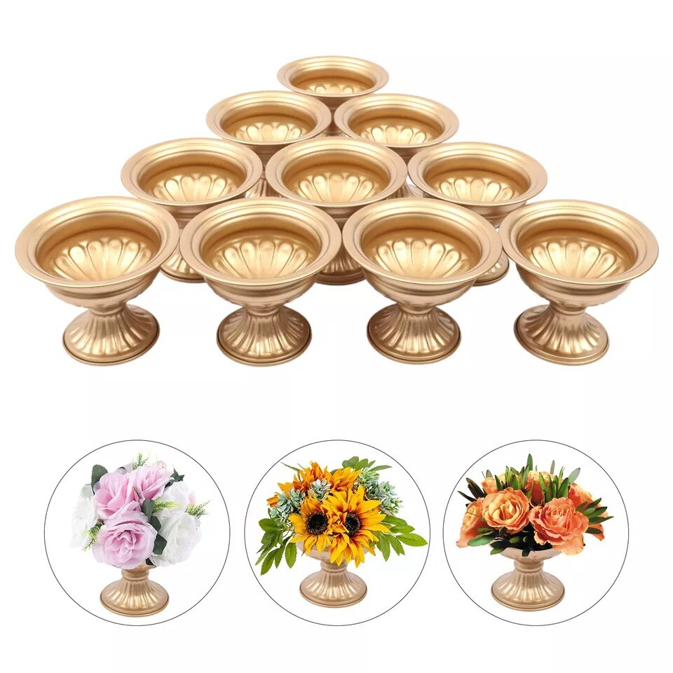 Pack of 10 Gold Flower Trumpet Vases Wedding Party Tabletop Centerpieces Stand