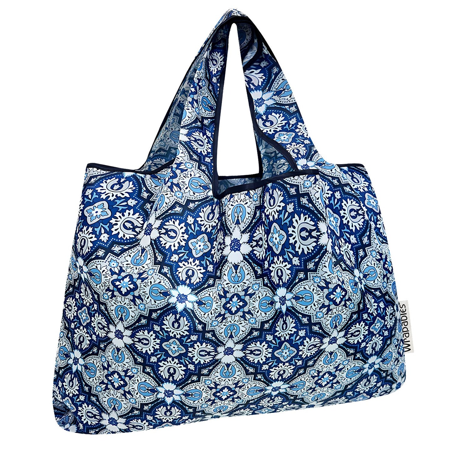 Wrapables Large Foldable Tote Nylon Reusable Grocery Bags, Floral Mosaic