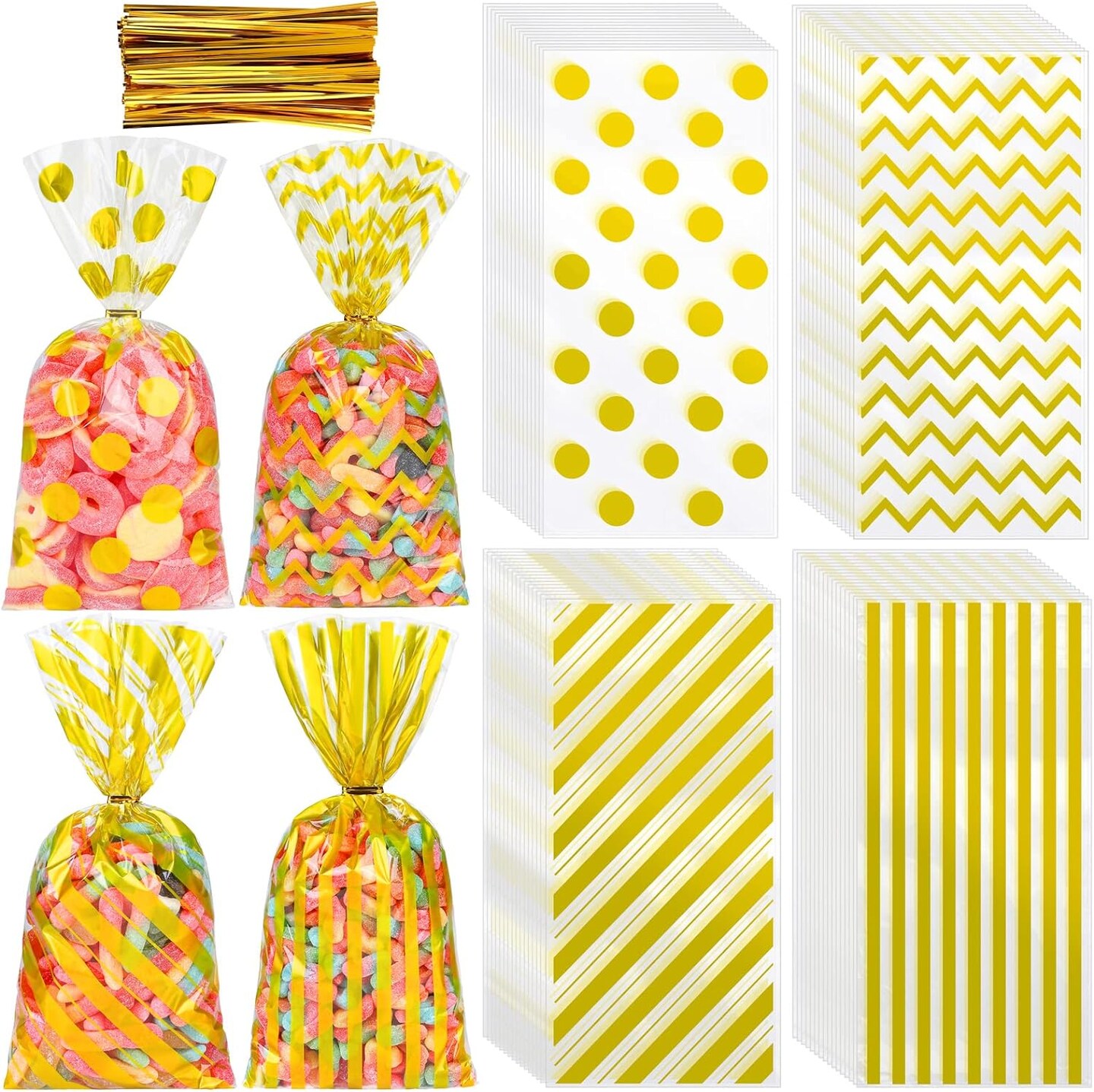 100-Pieces White Cellophane Treat Bags with Twist Ties
