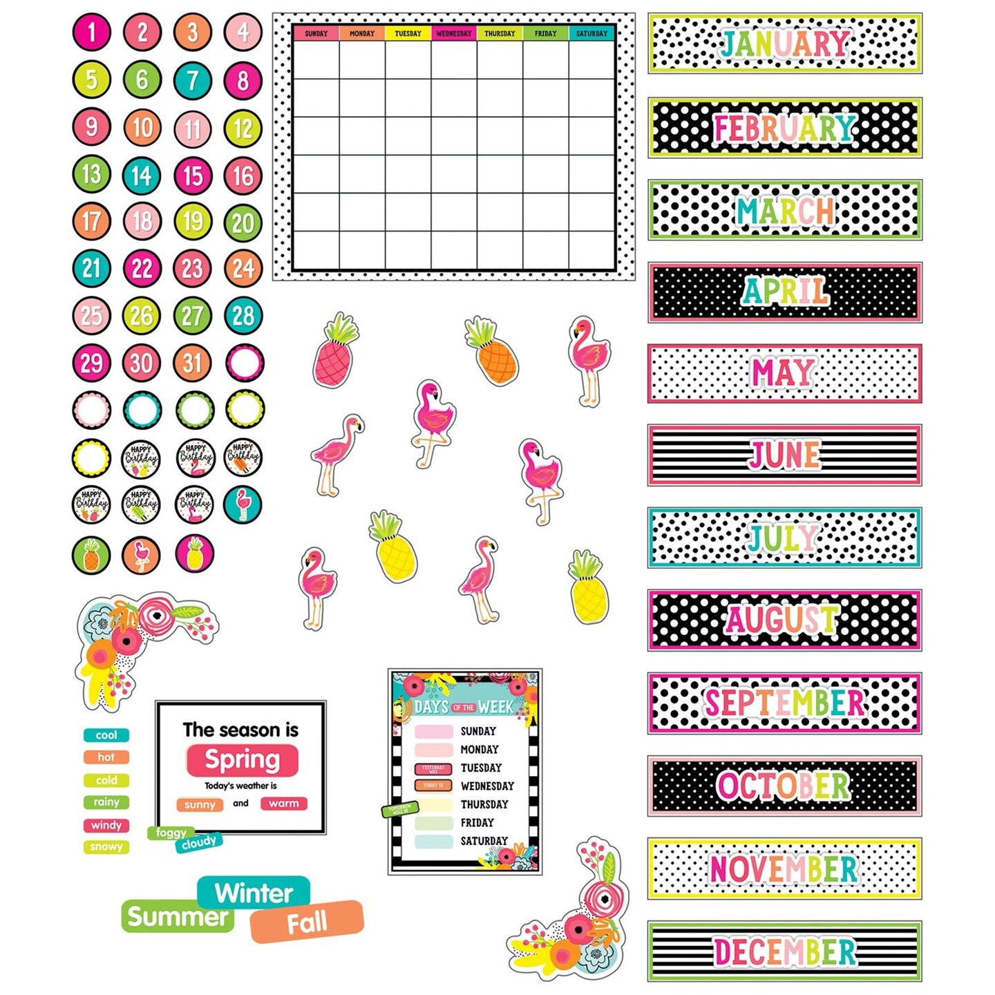 Simply Stylish Tropical Pineapple Calendar Bulletin Board Set, 2 Sets