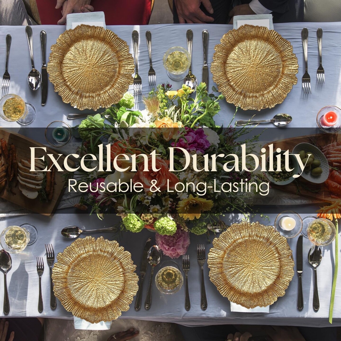 Gold 13” Vintage Charger Plates - Reusable Set of 6 for Parties & Weddings