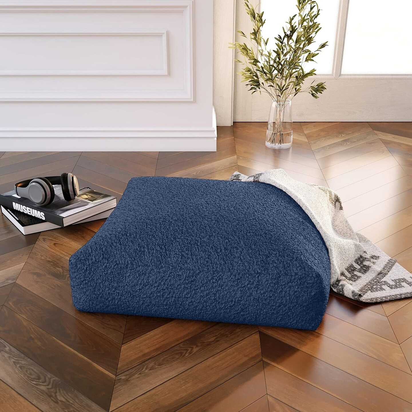 Brio Large D&#xE9;cor Floor Pillow/Meditation Yoga Cushion, Shearling Faux Lamb, Indigo