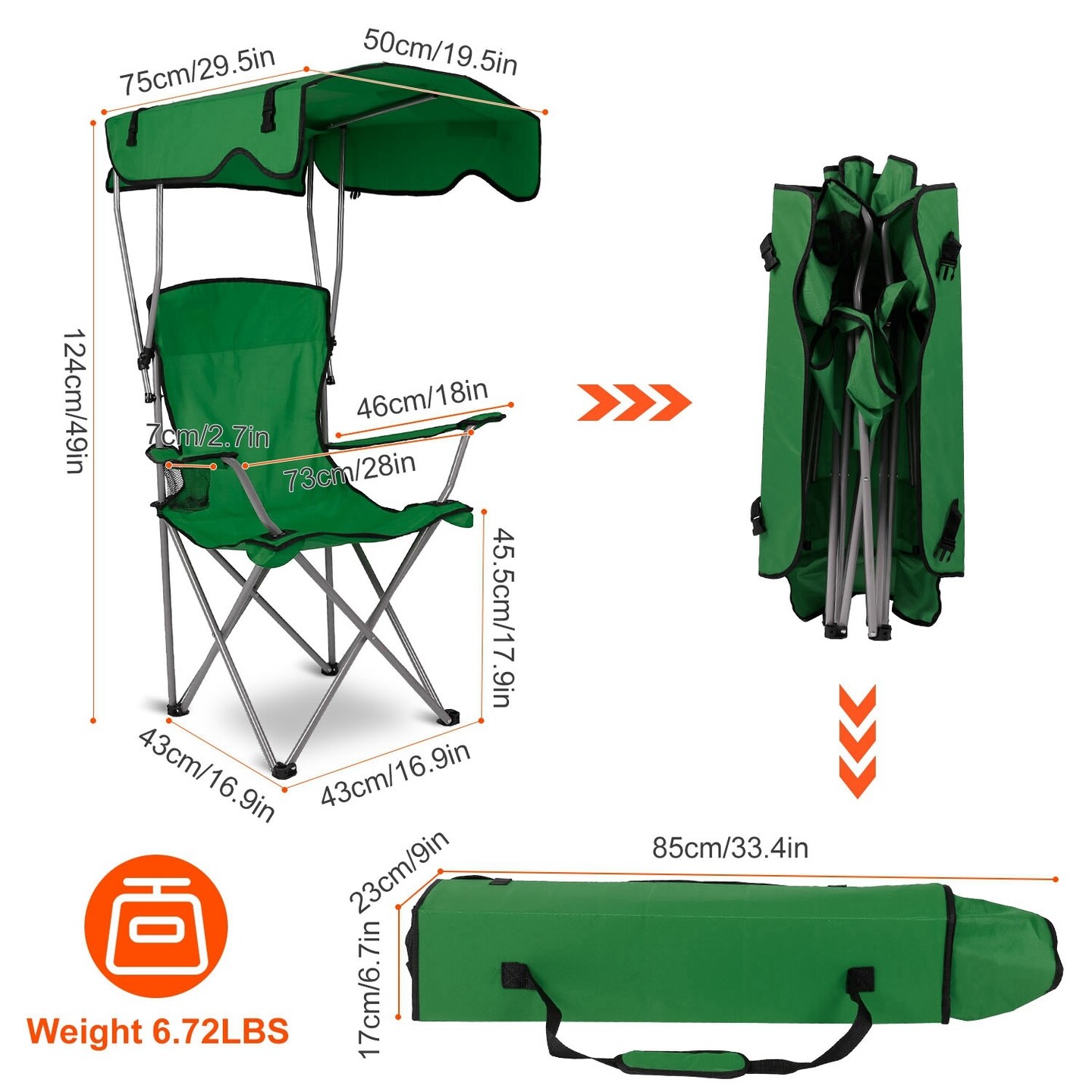 Foldable Beach Canopy Chair Sun Protection Camping - Holds 330LBS Load