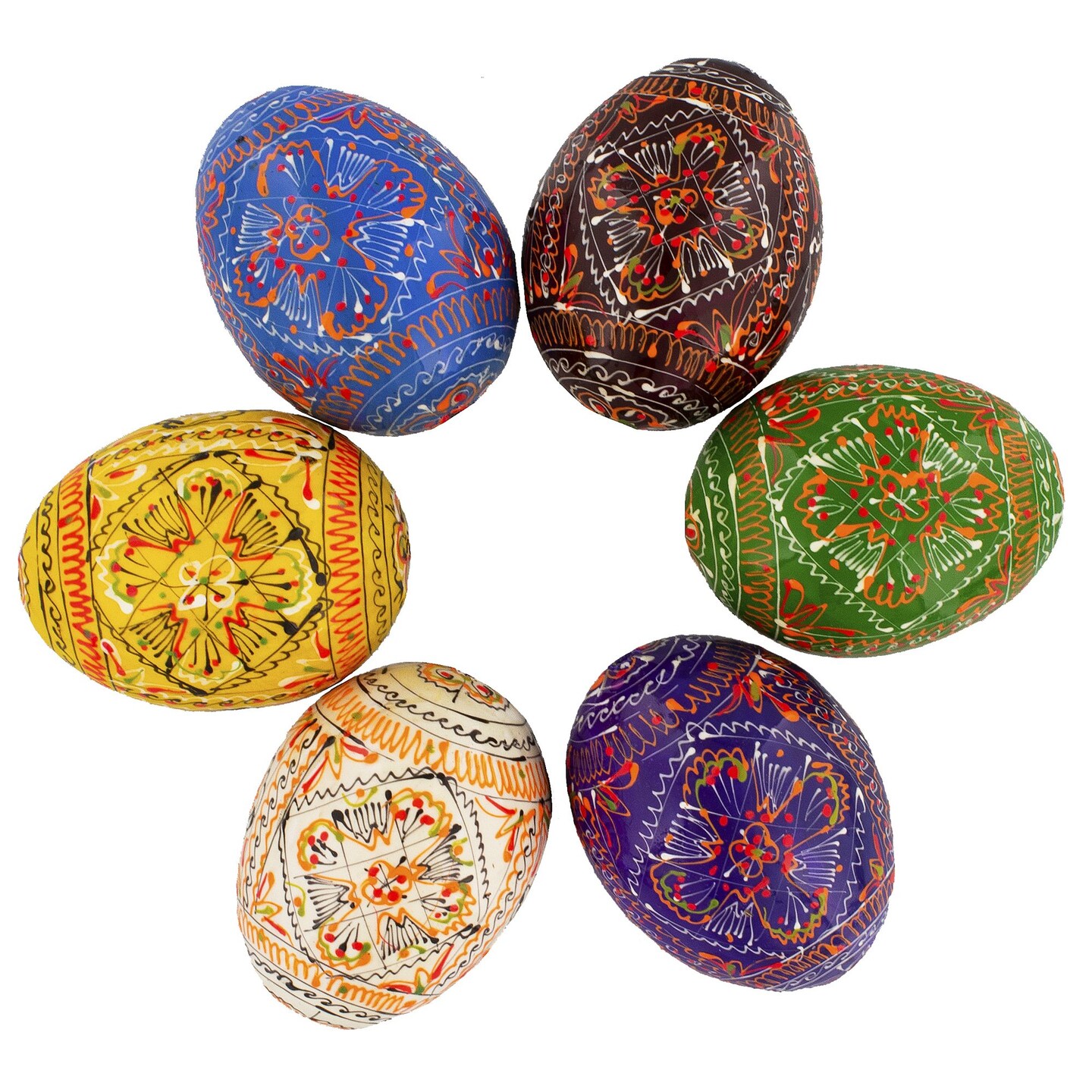 6 Basic Geometric Ukrainian Wooden Easter Eggs Pysanky