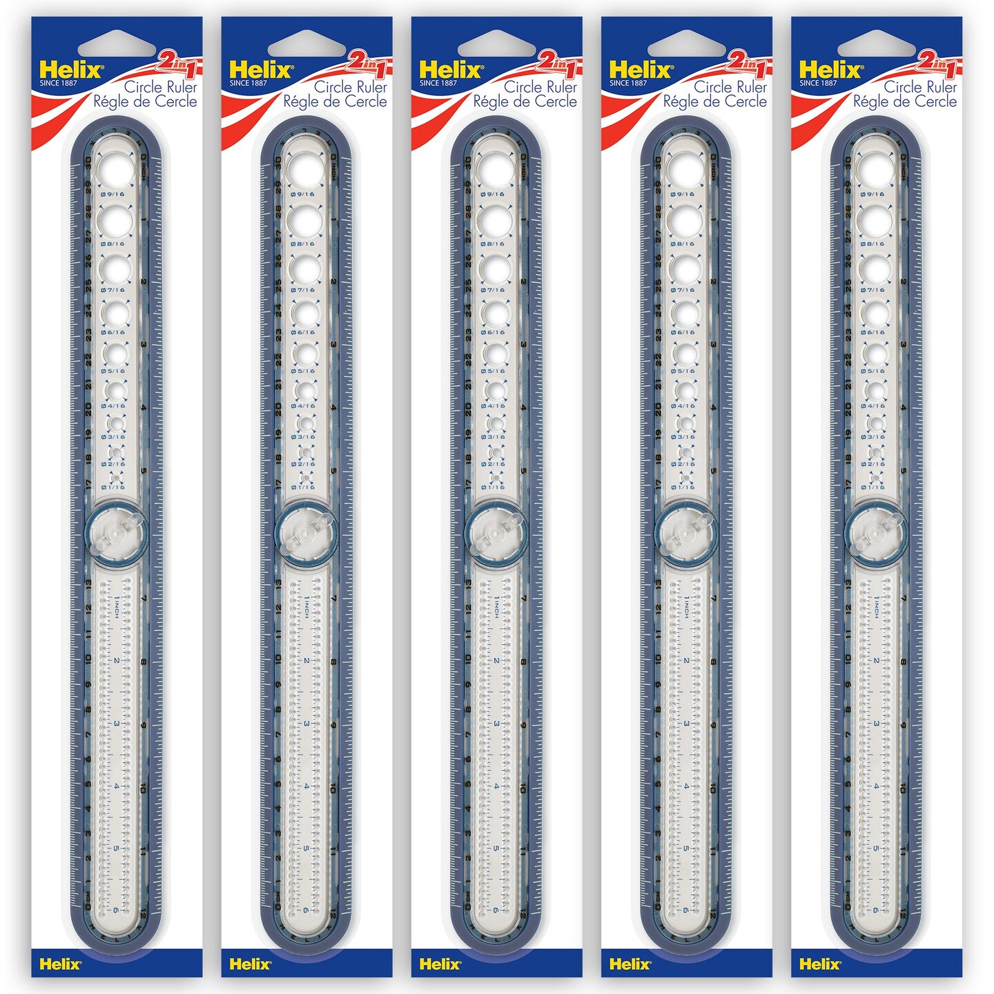 2-in-1 Circle Ruler Measuring &#x26; Compass Tool 12&#x22; / 30cm, Pack of 5