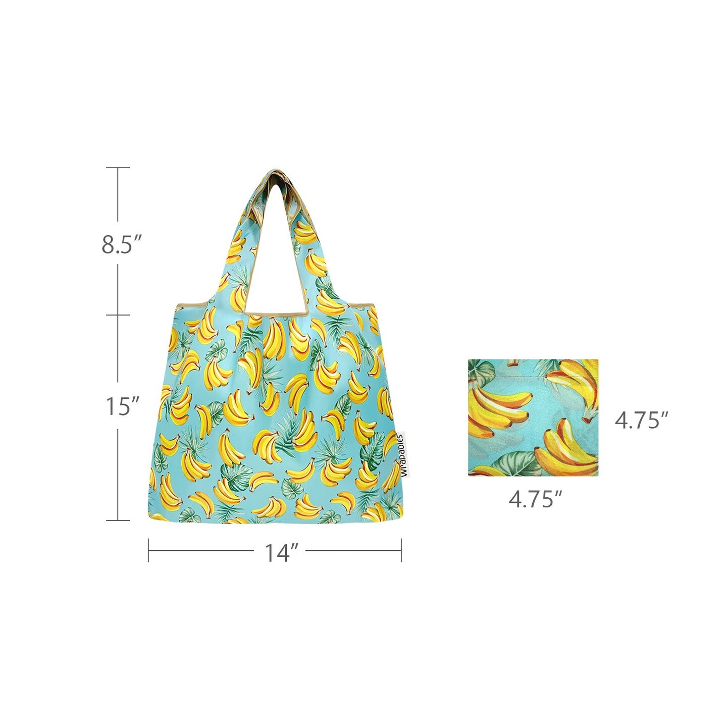 Wrapables Medium Foldable Tote Nylon Reusable Grocery Bag (Set of 2), Bananas
