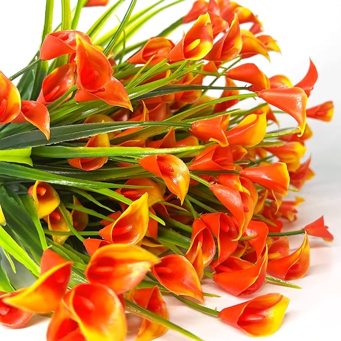 20 Bundles Artificial Flowers for Outdoor Fake Calla Lily Flowers Faux Plastic Plants UV Resistant Summer Flowers for Garden Porch Patio Office Window Box Table Home Decorations