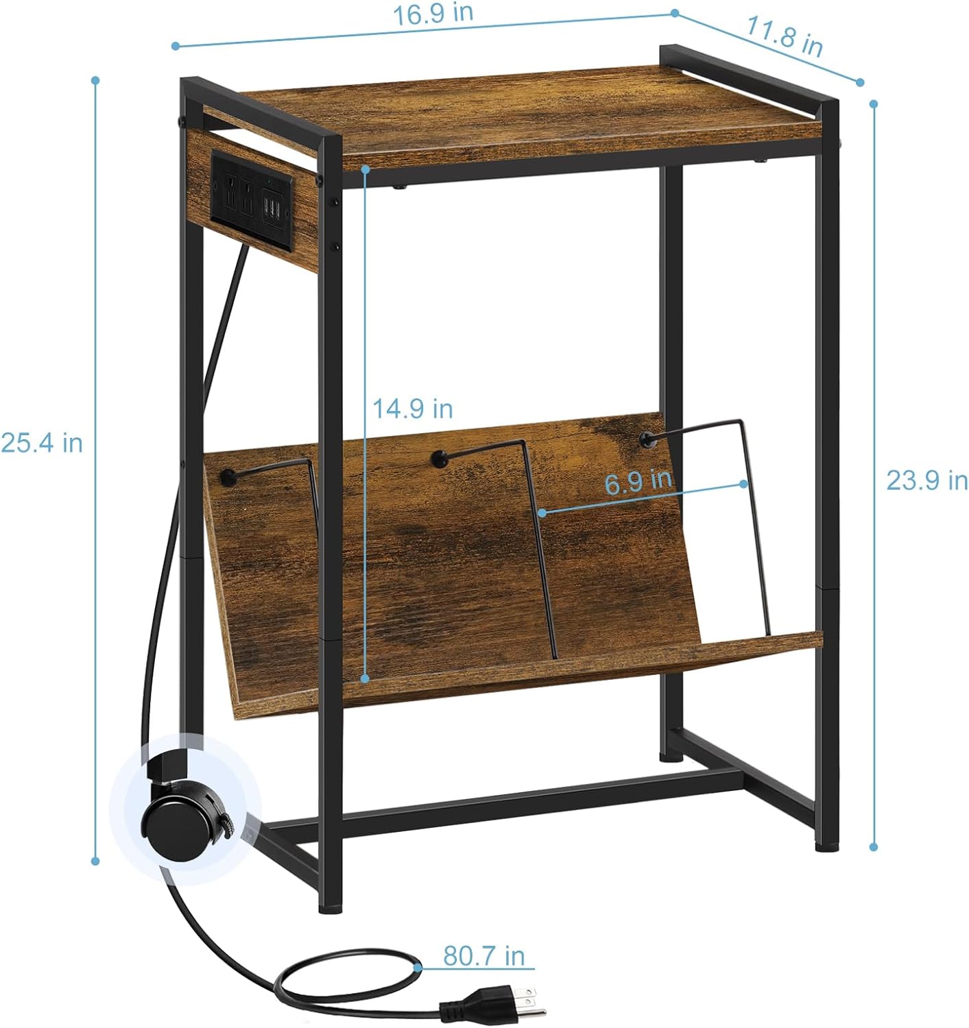 Record Player Holder Stand End Table with Vinyl Storage