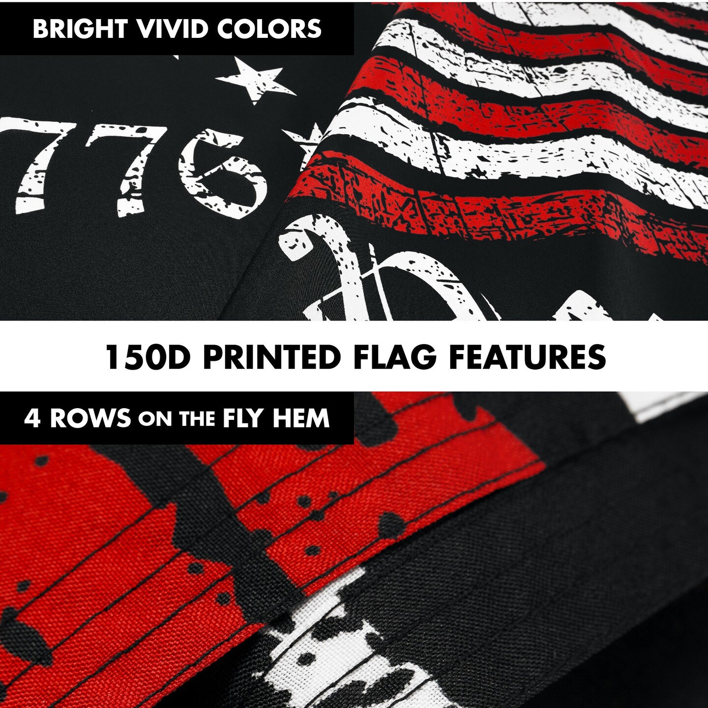 G128 Combo Pack: 6 Ft Tangle Free Aluminum Spinning Flagpole (Black) & We the People American Flag 3x5 Ft, LiteWeave Pro Series Printed 150D Polyester | Pole with Flag Included