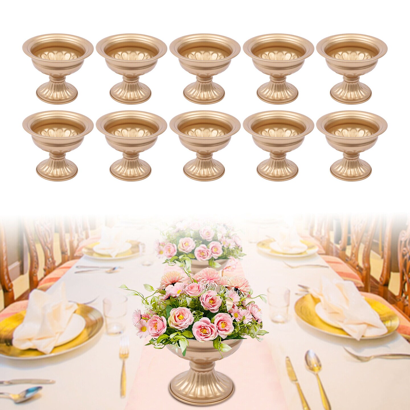 Kitcheniva 10 Pcs Gold Metal Flower Trumpet Vases