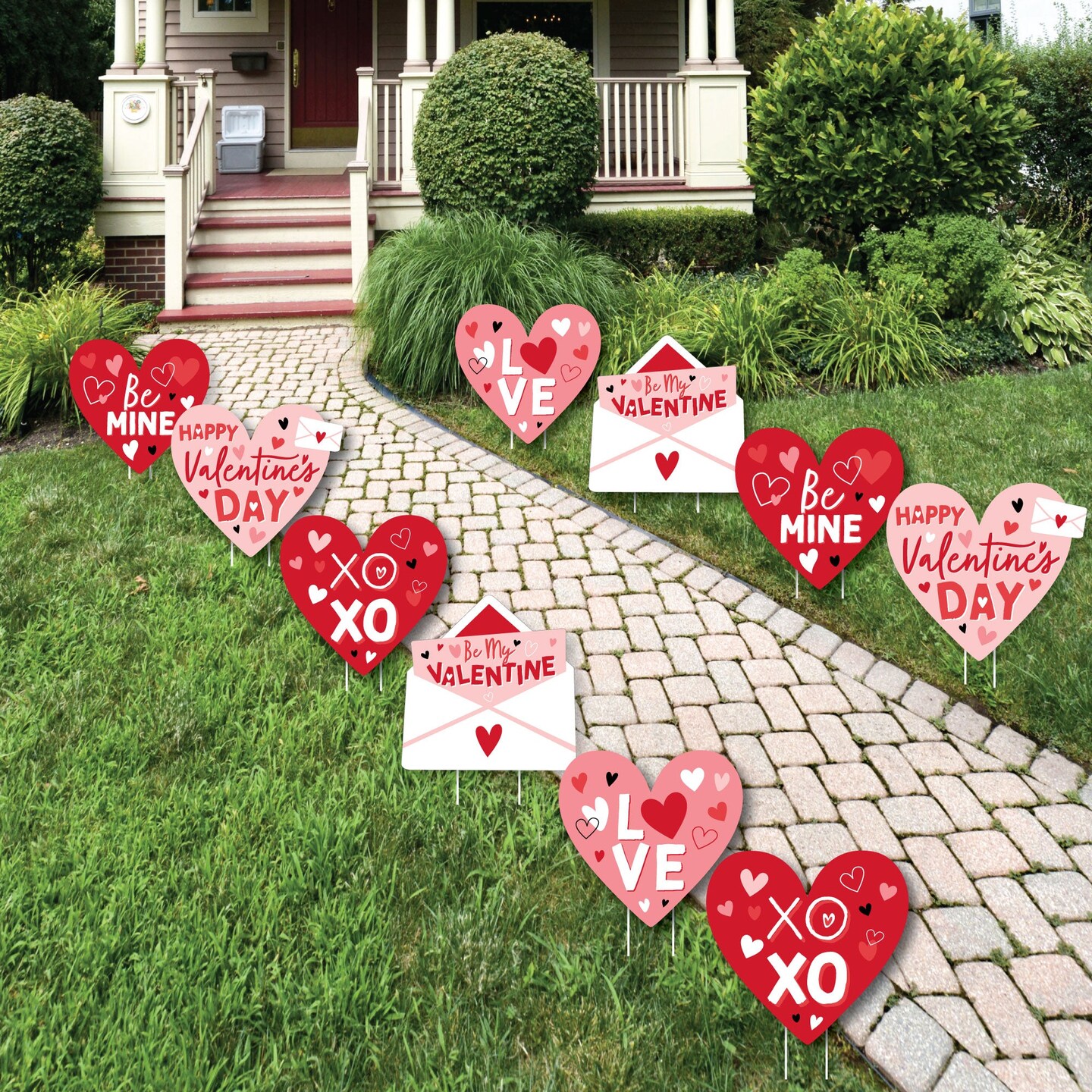 Big Dot of Happiness Happy Valentine's Day - Hearts, Envelope Lawn Decorations - Outdoor Valentine Hearts Party Yard Decorations - 10 Piece