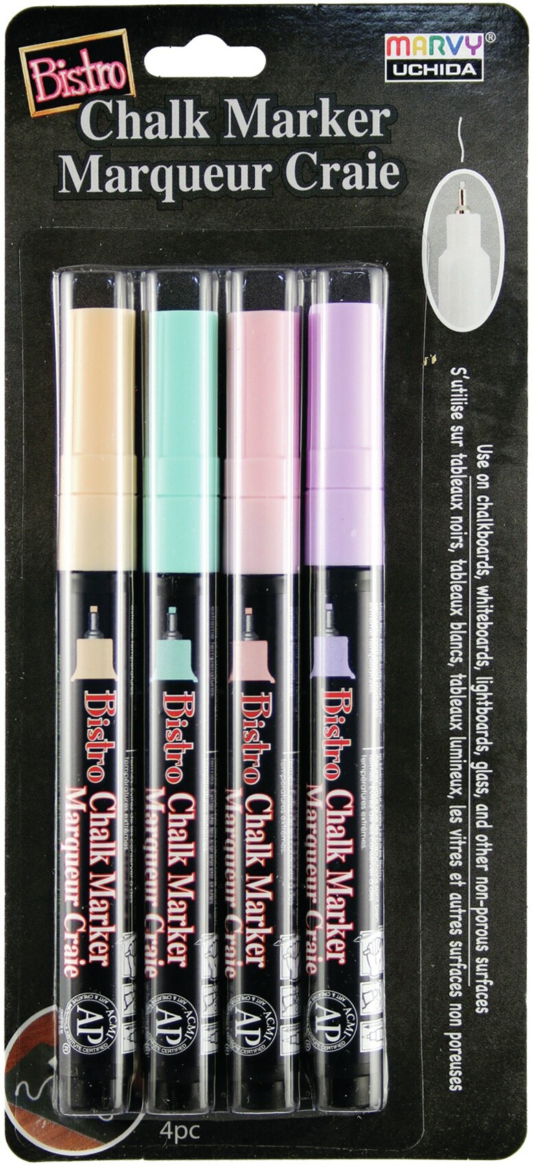 Uchida Bistro Chalk Marker Extra Fine Point Set 4/Pkg-Pastels (assorted)