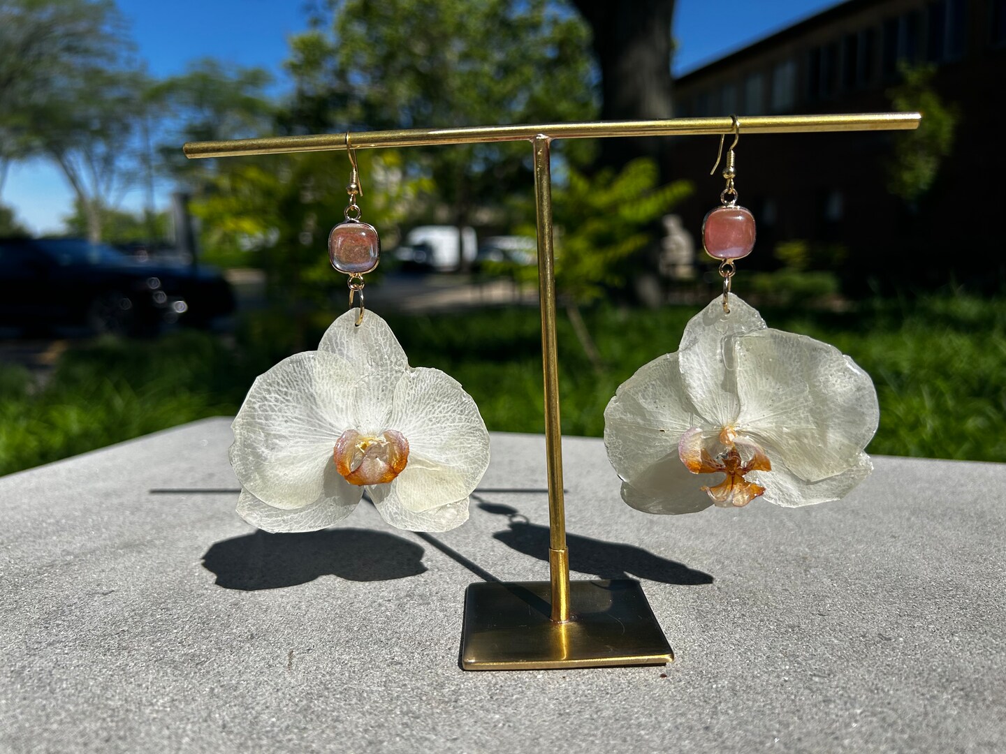 Flower Earrings, Dangle Earrings, Statement Earrings, Pink Quartz
