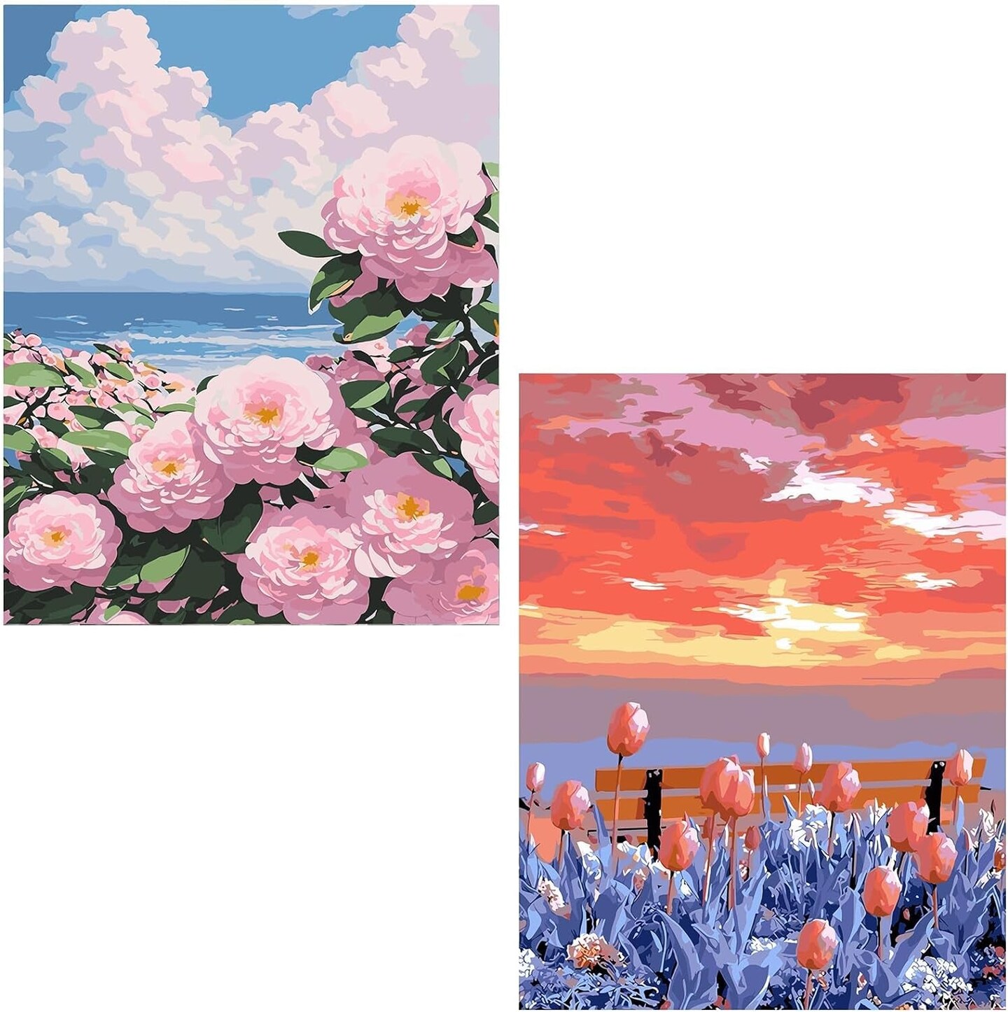 2 Pack Paint by Number for Adults, Natural Abstract Landscape Acrylic Paint by Numbers Kits on Colored Canvas, DIY Oil Painting Art Set for Beginner Gift Home Decor 16X20 Inch