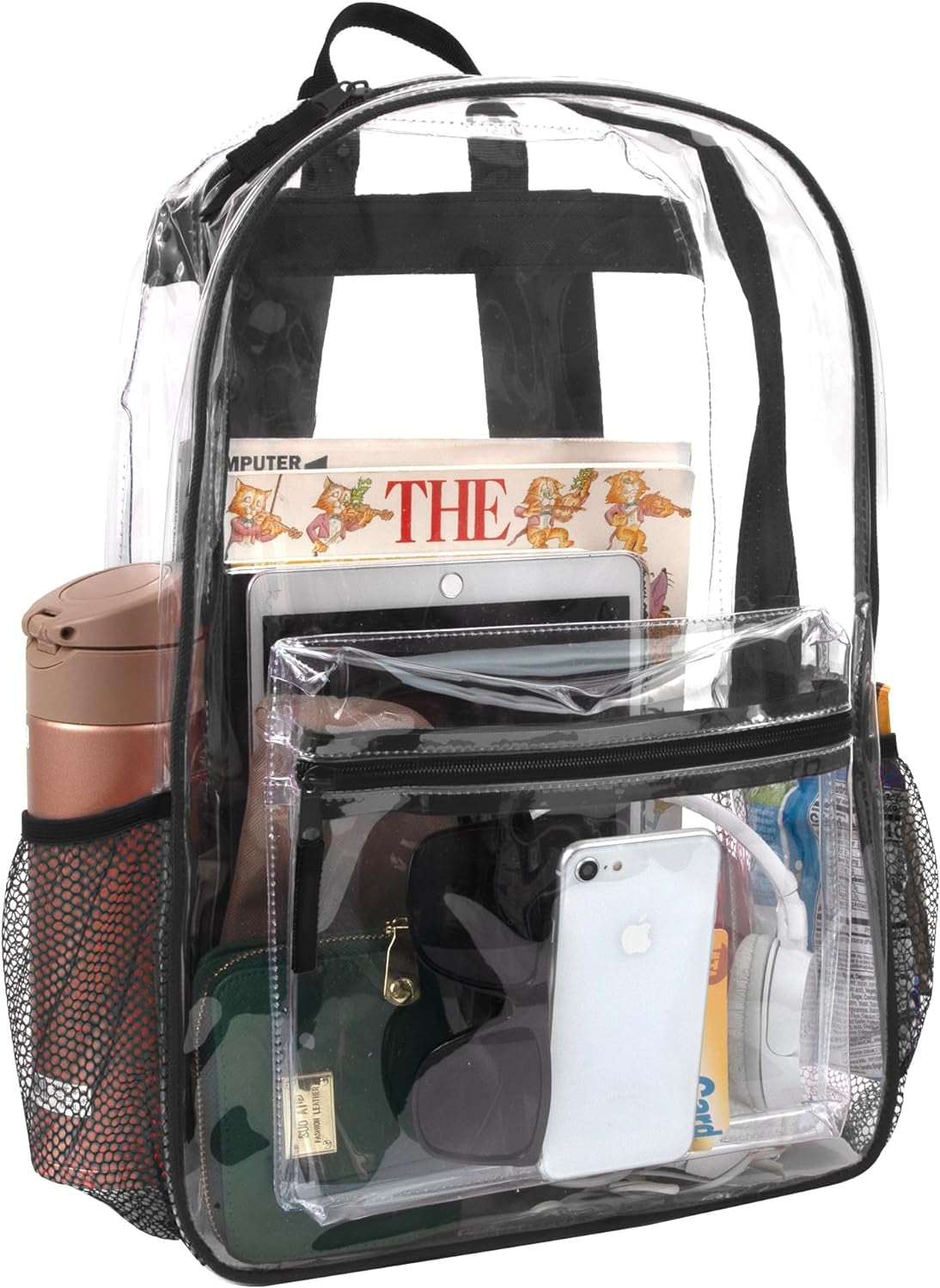 Clear Backpack Heavy Duty with Padded Straps, Side Pockets for Kids, Boys, Girls, School, Stadium Approved Events