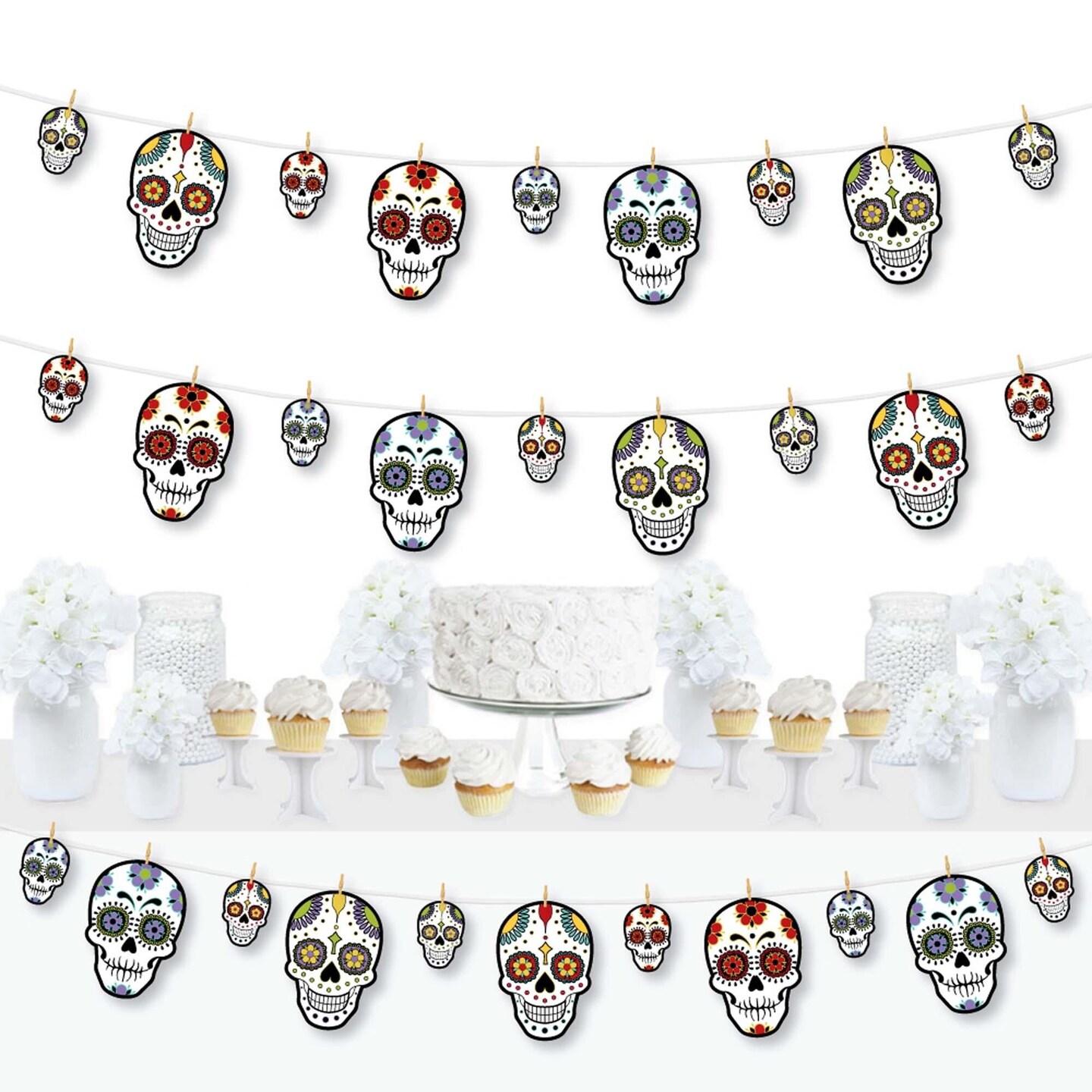 Big Dot of Happiness Day of the Dead - Sugar Skull Party DIY Decorations - Clothespin Garland Banner - 44 Pieces