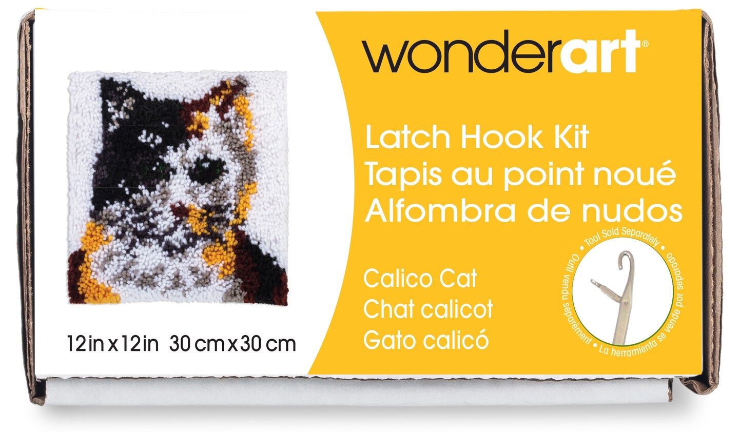 Wonderart Latch Hook Kit 12&#x22;X12&#x22;-Calico Cat