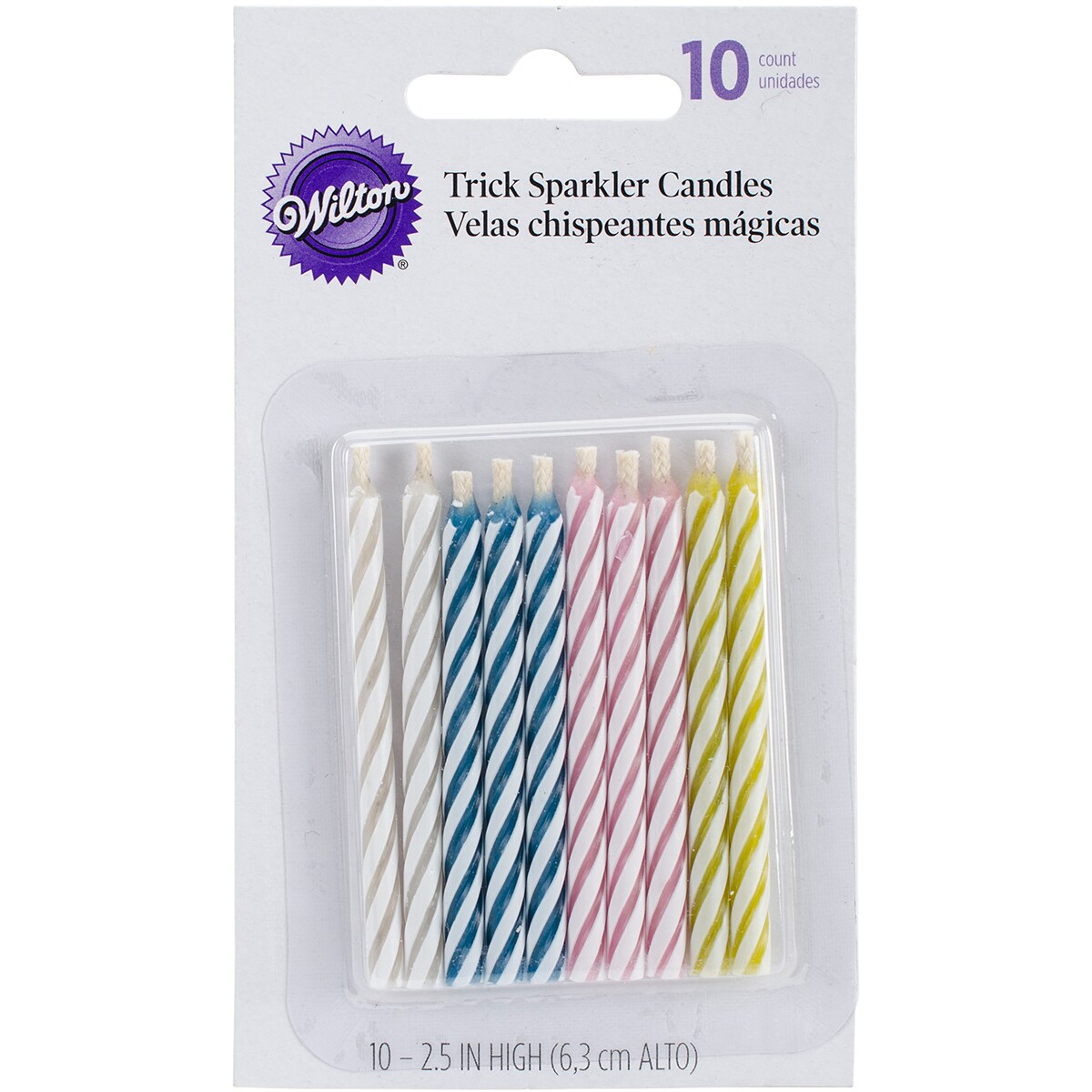 Wilton Trick Sparkler Candles 2.5&#x22; 10/Pkg-Assorted Striped Spirals