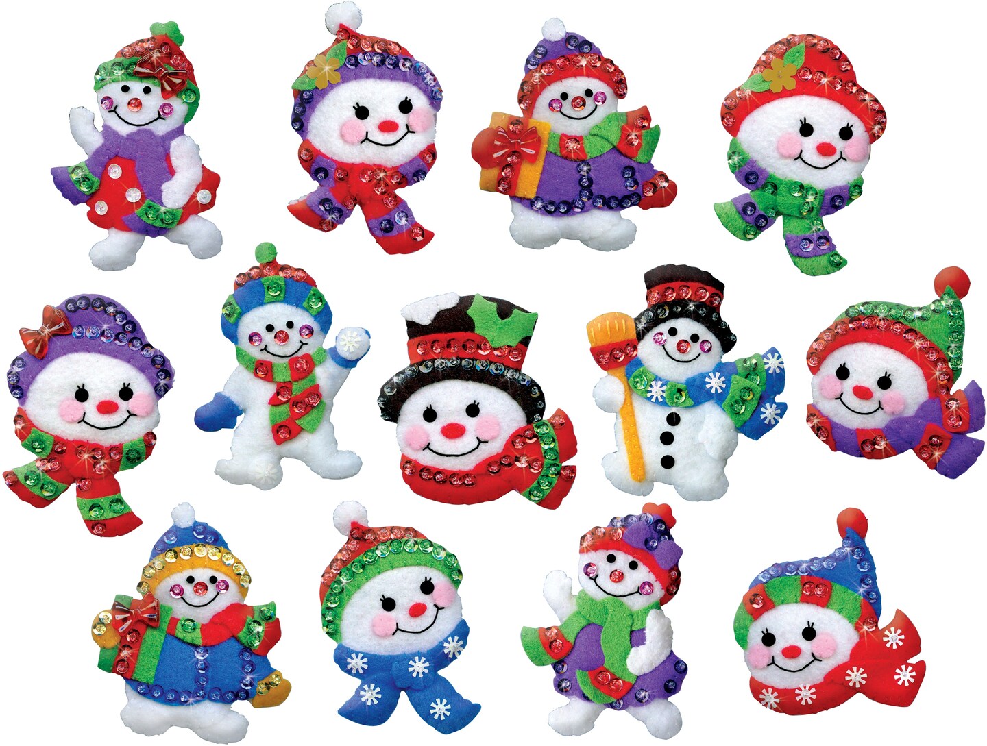 Design Works Felt Ornament Applique Kit Set Of 13-Jolly Snowman