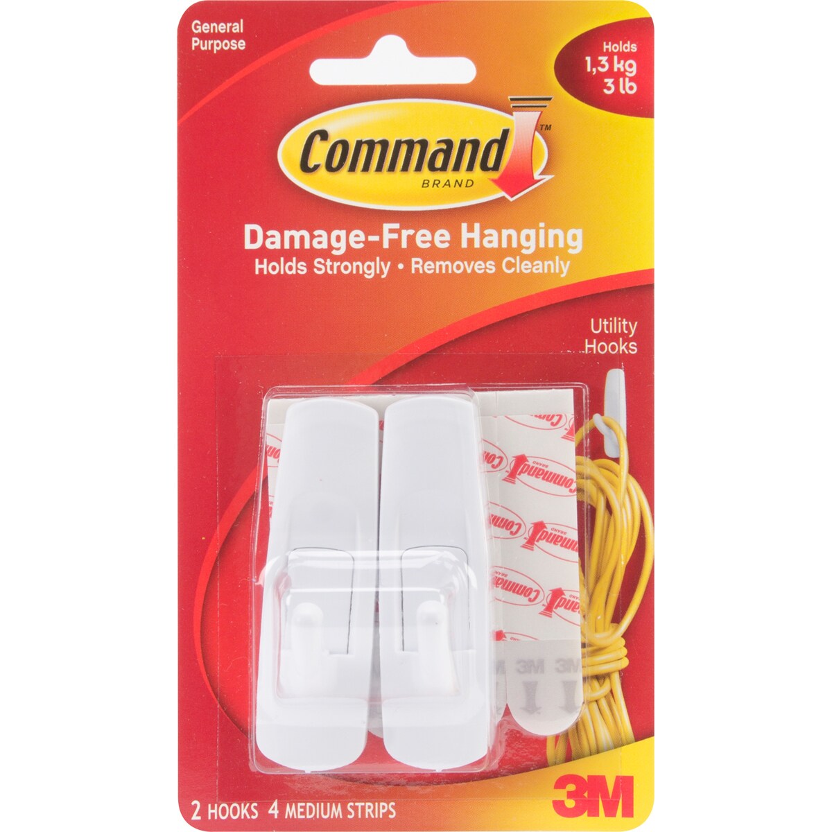 Command Medium Hooks-White 2 Hooks &#x26; 4 Strips