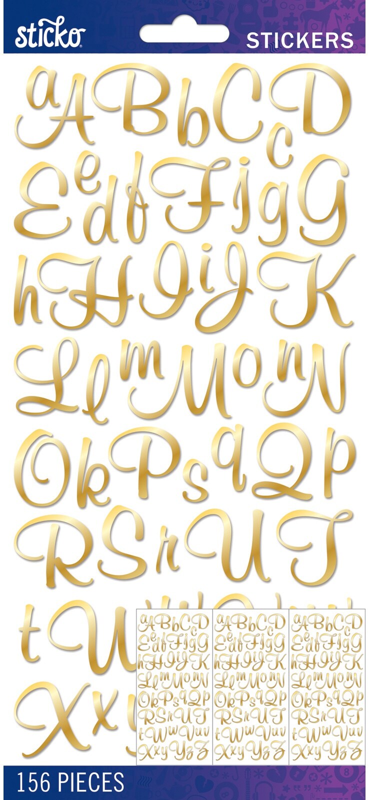 Sticko Alphabet Stickers - Script Medium, Gold Foil, 156pcs