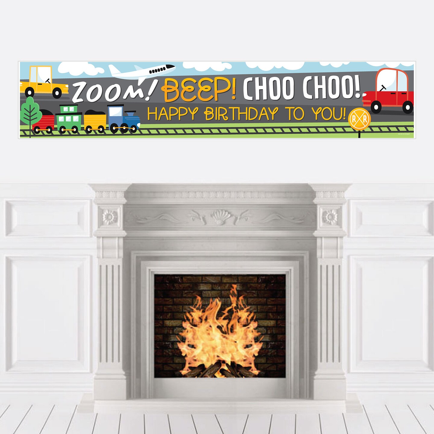 Big Dot of Happiness Cars, Trains, and Airplanes - Happy Birthday Transportation Decorations Party Banner