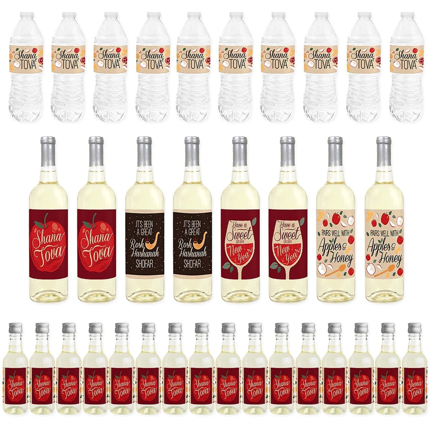 Big Dot of Happiness Rosh Hashanah Mini Wine Bottle Labels, Wine Bottle Labels & Water Bottle