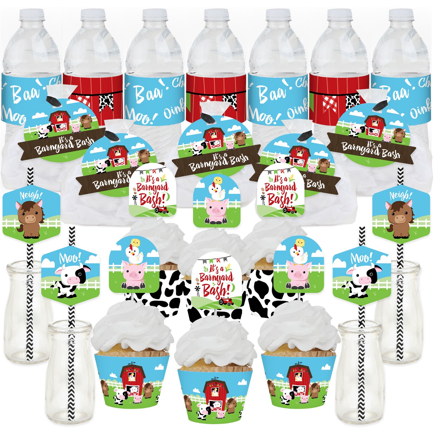 Big Dot of Happiness Farm Animals - Barnyard Baby Shower or Birthday Party Favors and Cupcake Kit - Fabulous Favor Party Pack - 100 Pieces