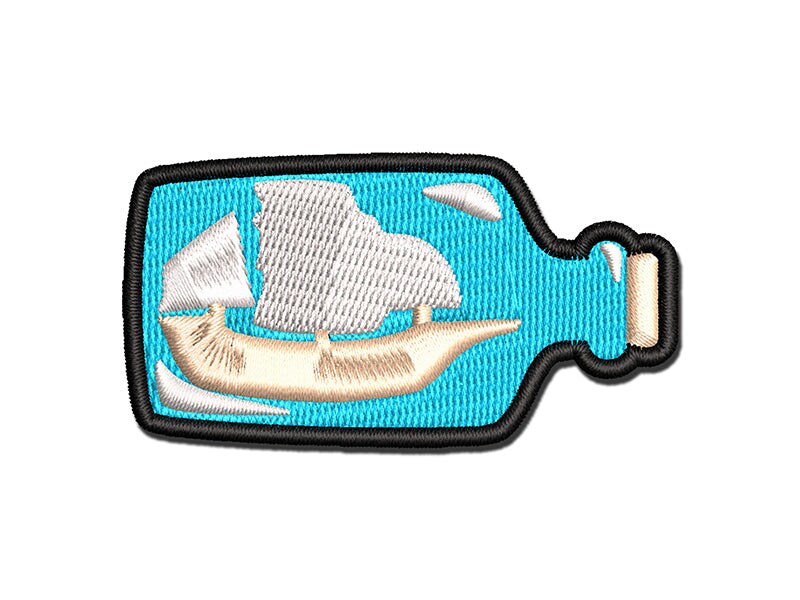 Ship in Bottle Nautical Boat Multi-Color Embroidered Iron-On or Hook &#x26; Loop Patch Applique